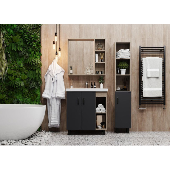 Тумба напольная с раковиной Onika Тимбер 80 см 108053, серый матовый/дуб сонома (раковина Фостер 80) - 3 Тумба напольная с раковиной Onika Тимбер 80 см 108053, серый матовый/дуб сонома (раковина Фостер 80) фото 3