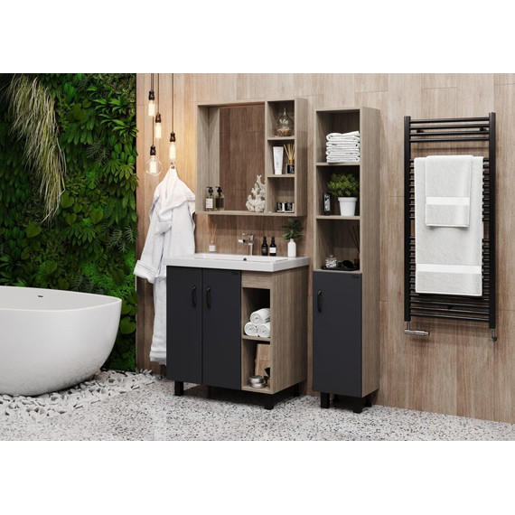 Тумба напольная с раковиной Onika Тимбер 80 см 108053, серый матовый/дуб сонома (раковина Фостер 80) - 4 Тумба напольная с раковиной Onika Тимбер 80 см 108053, серый матовый/дуб сонома (раковина Фостер 80) фото 4