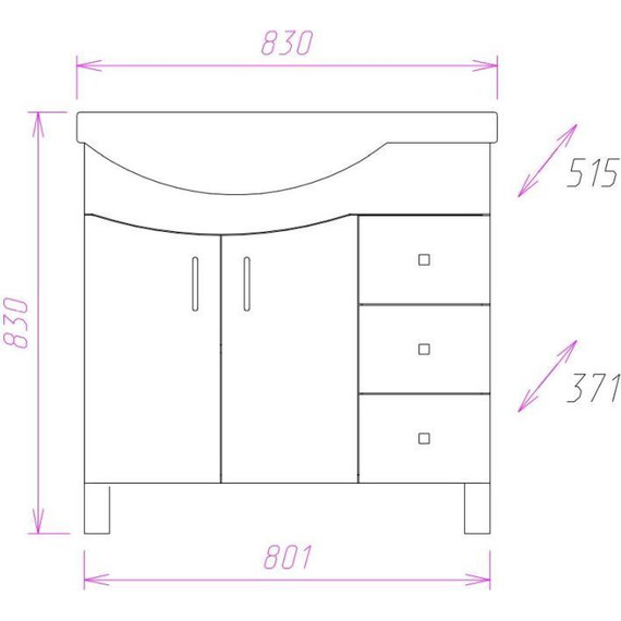 Тумба напольная с раковиной Onika Эльбрус 82 см 108202 фото 7