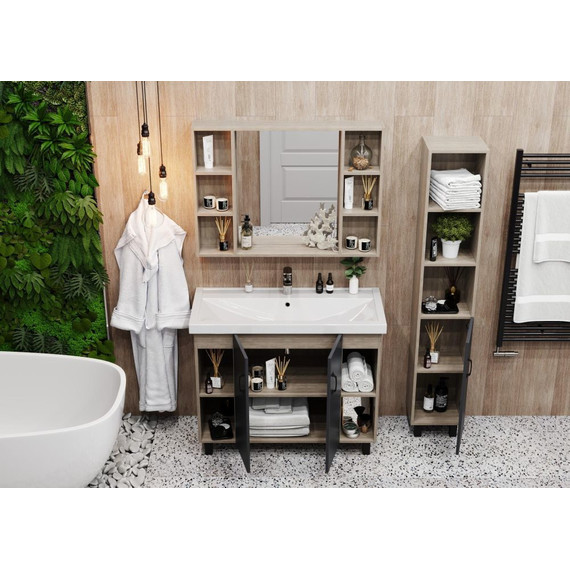 Тумба напольная с раковиной Onika Тимбер 100 см 110010, серый матовый/дуб сонома фото 6