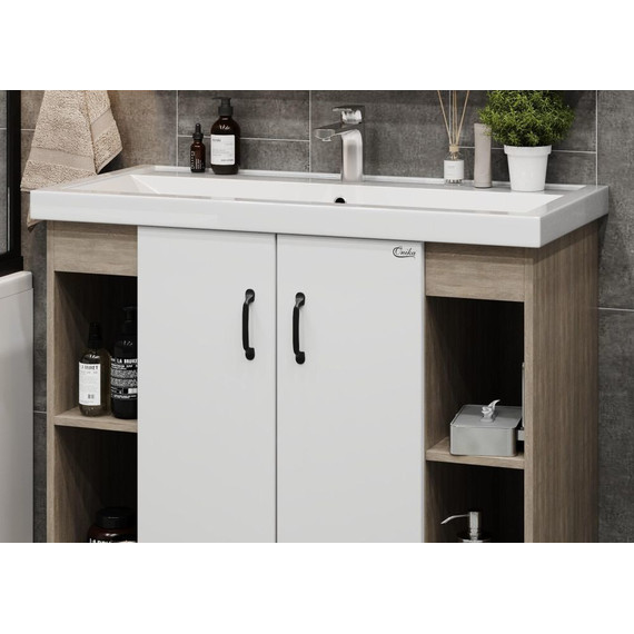 Тумба напольная с раковиной Onika Тимбер 100 см 110011, белый матовый/дуб сонома фото 7