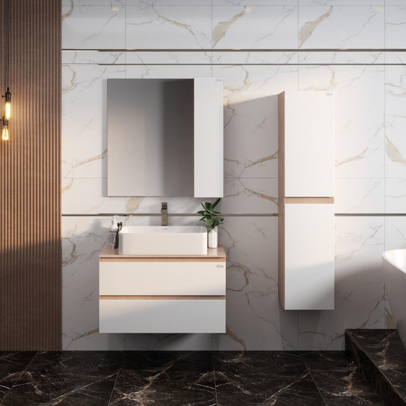 Зеркало-шкаф Onika Алеста 80 см R 208095, белый/камень светлый фото 6