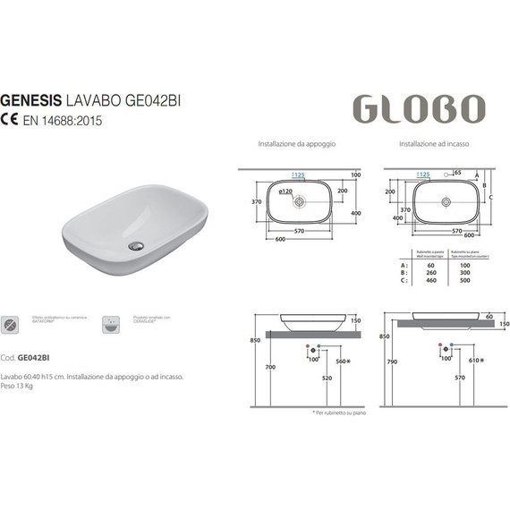 Раковина-чаша Globo Genesis 60 см GE042.BI фото 3