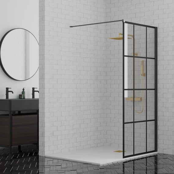 Душевая перегородка Paini 90 см PAINI-WalkIN90G (стекло 8 мм) с кронштейном в комплекте, чёрный/прозрачное фото 3