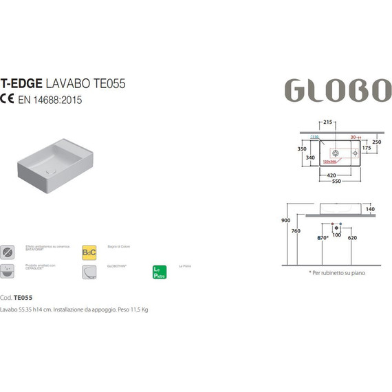 Раковина-чаша Globo T-Edge 55 см TE055BI фото 3