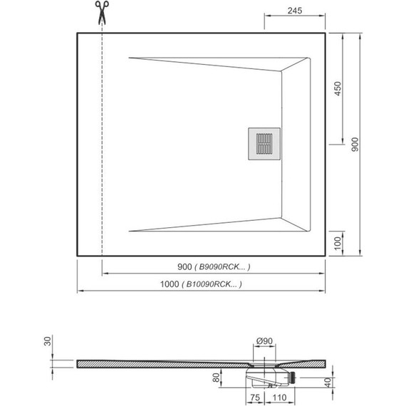 Поддон Sanitana Rocks 90x90 см, чёрный фото 8