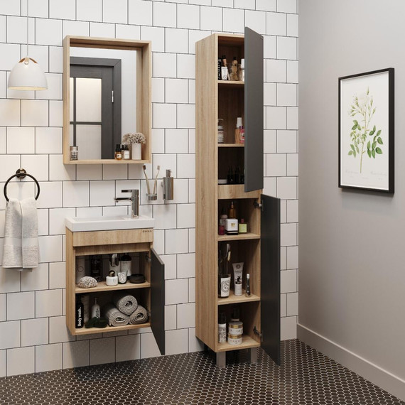 Пенал напольный Onika Милтон 30 см, универсальный, 403078, серый/дуб сонома - 4 Пенал напольный Onika Милтон 30 см, универсальный, 403078, серый/дуб сонома фото 4