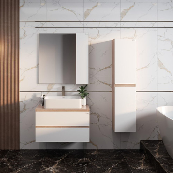 Пенал подвесной Onika Алеста 35 см, универсальный, 403566, белый/камень светлый - 2 Пенал подвесной Onika Алеста 35 см, универсальный, 403566, белый/камень светлый фото 2