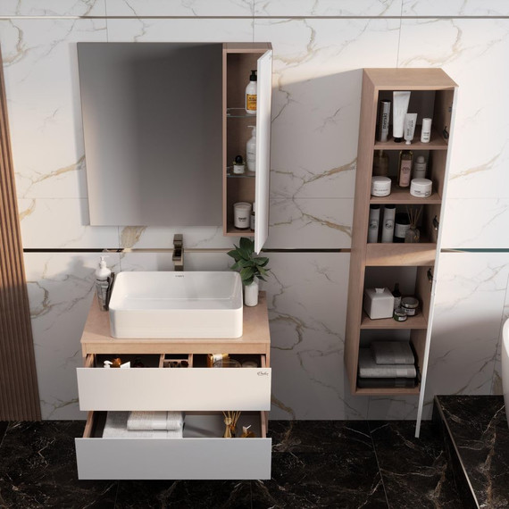 Пенал подвесной Onika Алеста 35 см, универсальный, 403566, белый/камень светлый - 5 Пенал подвесной Onika Алеста 35 см, универсальный, 403566, белый/камень светлый фото 5