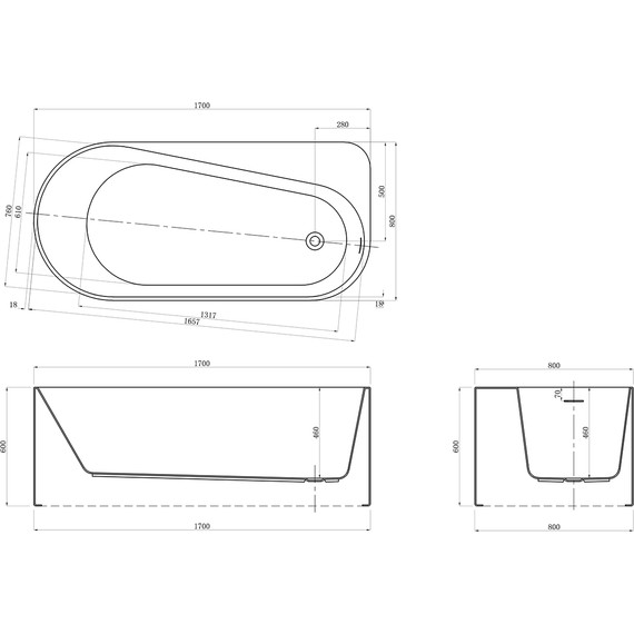 Ванна акриловая Azario Fano 170x80 см FAN17080 R фото 5