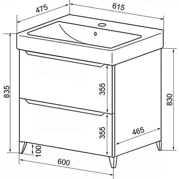 Тумба напольная с раковиной Azario Lotos 60/2 Н см, CS00081983 фото 4