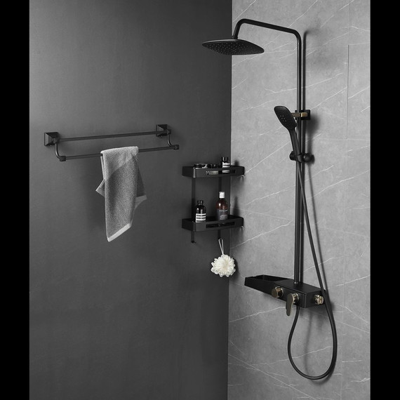 Душевая стойка Azario AZ-801-2, черный/золото, Цвет производителя: чёрный, золото фото 5