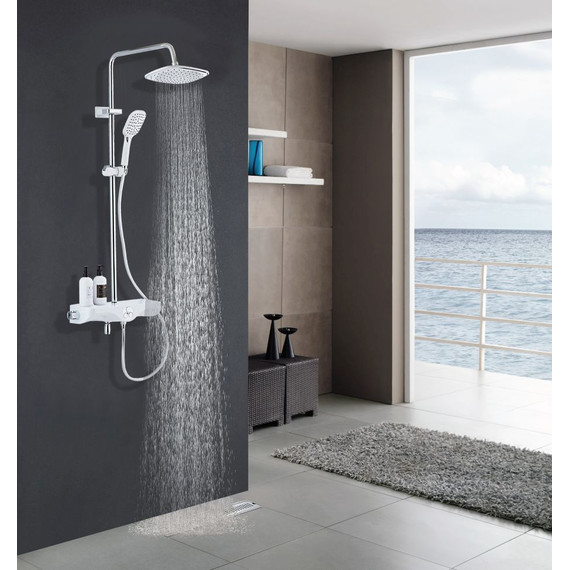 Душевая стойка с термостатом Azario AZ-821, хром/белый - 5 Душевая стойка с термостатом Azario AZ-821, хром/белый фото 5