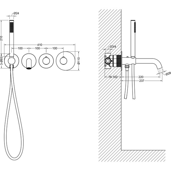 Смеситель для ванны с термостатом Timo Saona 2324/03YSM, черный матовый фото 2