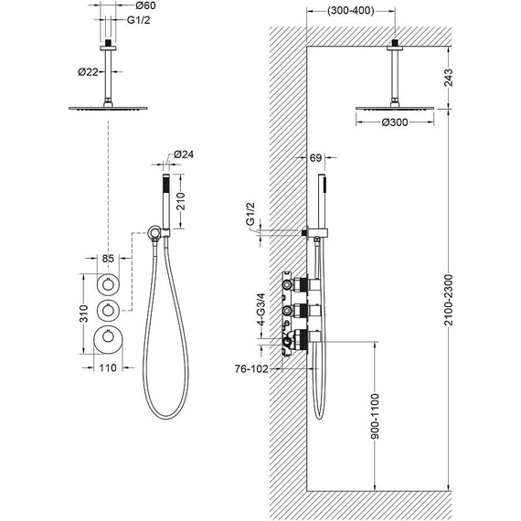 Душевая система для душа с термостатом Timo Saona SX-2399/03SM, черный матовый фото 2