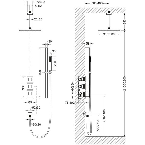Душевая система для душа с термостатом Timo Selene SX-2229/03SM, черный матовый фото 2