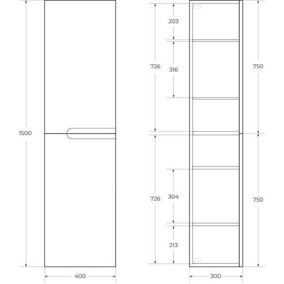 Пенал подвесной Cezares DUET-1500-2A-SC-BO 40 см, Bianco Opaco фото 6