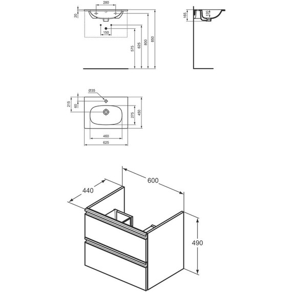 Тумба подвесная с раковиной Ideal Standard Silk Black Tesi 60 см T0050ZT/XG0050V3/268, черный матовый - 9 Тумба подвесная с раковиной Ideal Standard Silk Black Tesi 60 см T0050ZT/XG0050V3/268, черный матовый фото 9