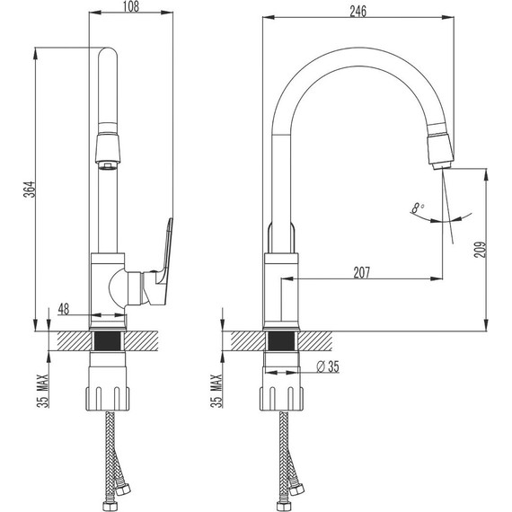 Смеситель для кухни Azario Elvis AZ-WWK568155C, Цвет производителя: хром - 2 Смеситель для кухни Azario Elvis AZ-WWK568155C, Цвет производителя: хром фото 2
