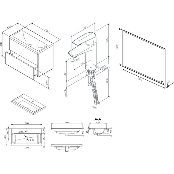 Комплект мебели Am.Pm Gem 75 см BK90GA фото 12