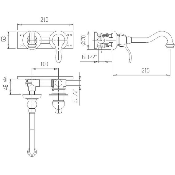 Смеситель для раковины настенный Cezares MARGOT-BLS1-03/24-M, золото 24 карат, Цвет производителя: золото фото 2