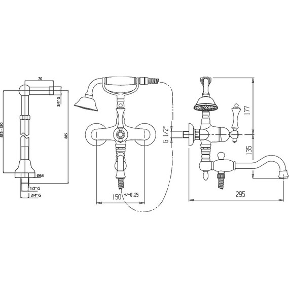 Смеситель для ванны Cezares MARGOT-VDPS2-03/24-Bi, золото 24 карат, Цвет производителя: золото фото 3