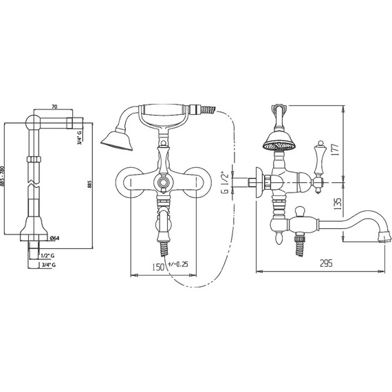 Смеситель для ванны Cezares MARGOT-VDPS2-02-Bi, бронза, Цвет производителя: бронза фото 3