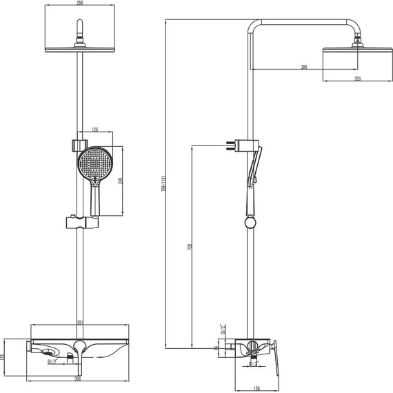 Душевая стойка Azario Ginkgo AZ-VPW238V95PA-1DJ1K22-ZH3A55, черный, Цвет производителя: чёрный фото 2