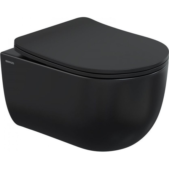 Унитаз подвесной Berges Wasserhaus Ventas Black Rimless 082136 с крышкой микролифт, черный, Цвет производителя: чёрный фото 