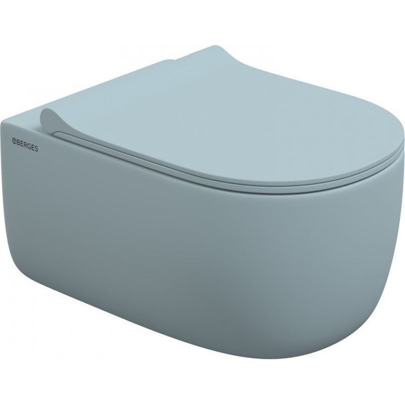 Унитаз подвесной Berges Wasserhaus Ego XL Rimless 083229 с крышкой микролифт, матовый голубой, Цвет производителя: синий фото 