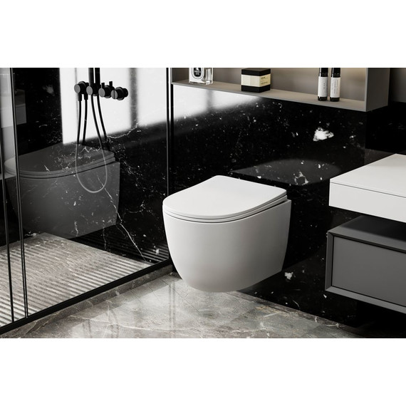 Унитаз подвесной безободковый Abber Bequem AC1100MW с крышкой микролифт, белый матовый фото 3