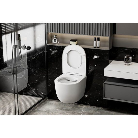 Унитаз подвесной безободковый Abber Bequem AC1100MW с крышкой микролифт, белый матовый фото 4