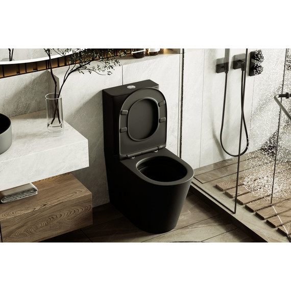 Унитаз-компакт безободковый Abber Bequem AC1112TMB с крышкой микролифт, черный матовый, Цвет производителя: чёрный - 4 Унитаз-компакт безободковый Abber Bequem AC1112TMB с крышкой микролифт, черный матовый, Цвет производителя: чёрный фото 4