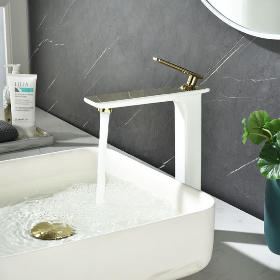 Смеситель для раковины высокий Lemark Mista LM6409WG, белый/золото фото 2