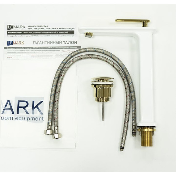 Смеситель для раковины высокий Lemark Mista LM6409WG, белый/золото фото 5