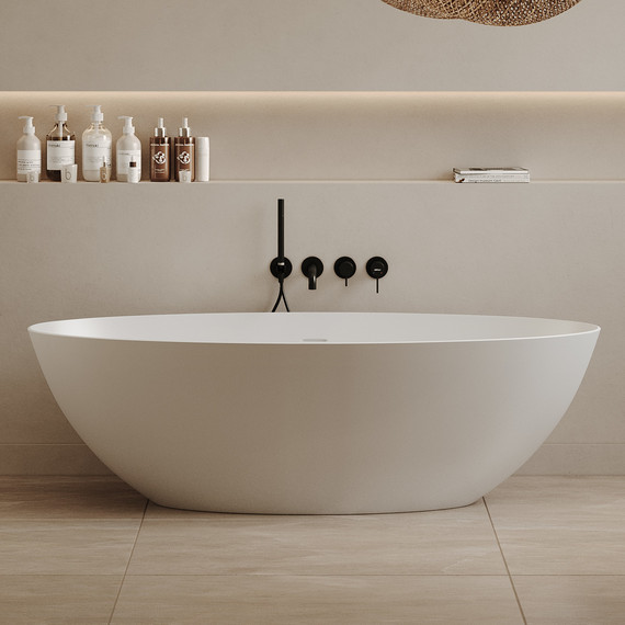 Ванна отдельностоящая Abber Stein 180x85 см AS9625-1.8, белый матовый, Размер - мм: 1800х850 фото 