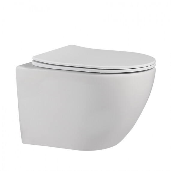Унитаз подвесной безободковый Abber Bequem AC1100MW с крышкой микролифт, белый матовый фото 