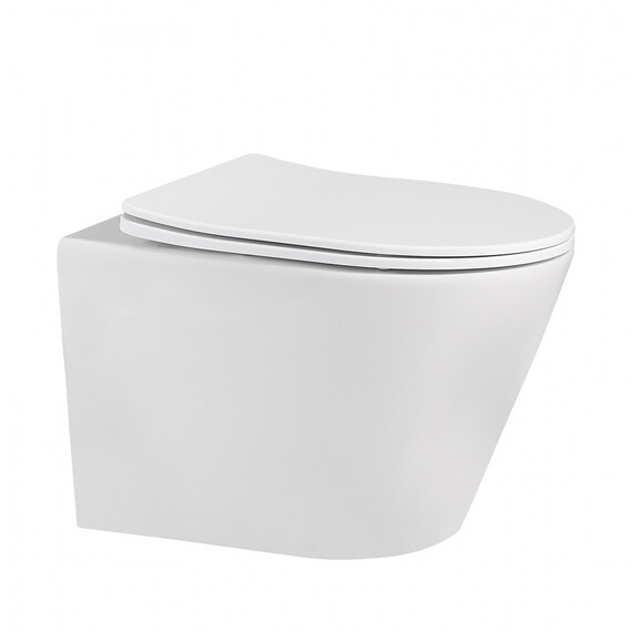 Унитаз подвесной безободковый Abber Bequem AC1102MW с крышкой микролифт, белый матовый, Цвет производителя: белый матовый фото 