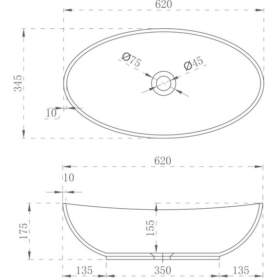 Раковина-чаша Abber Stein 62 см AS2610, белый матовый фото 3