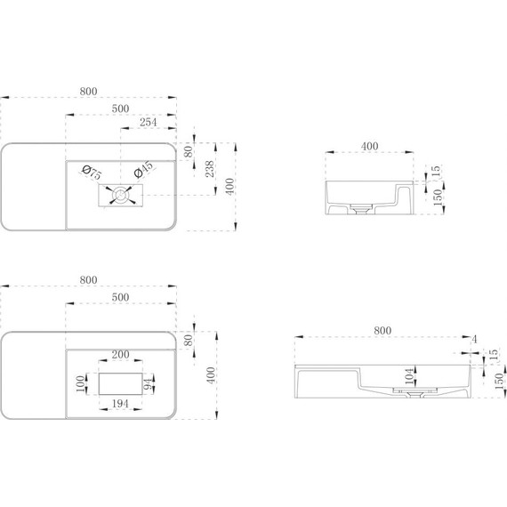 Раковина подвесная Abber Stein 80 см AS2627-0.8, белый матовый фото 5