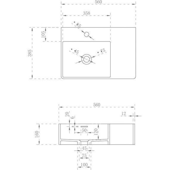 Раковина подвесная Abber Stein 56 см AS2644 L, белый матовый - 4 Раковина подвесная Abber Stein 56 см AS2644 L, белый матовый фото 4
