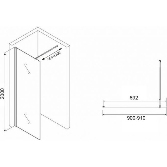 Душевая перегородка Abber Immer Offen 90 см AG61091R8 (стекло 8 мм), черный/рифленое фото 4