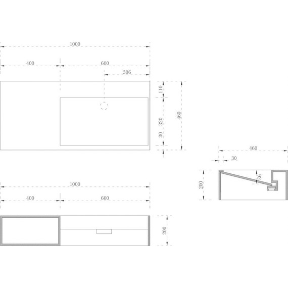 Раковина подвесная Abber Stein 100 см AS2640-1.0 L, белый матовый фото 6
