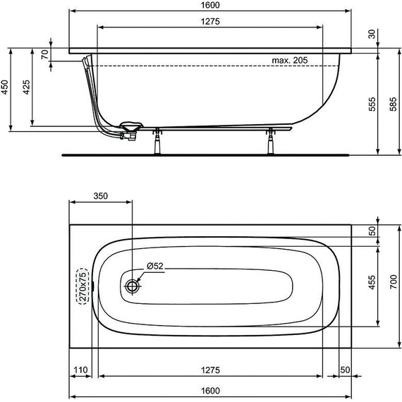 Ванна акриловая Ideal Standard 160x70 см PT475867 фото 10