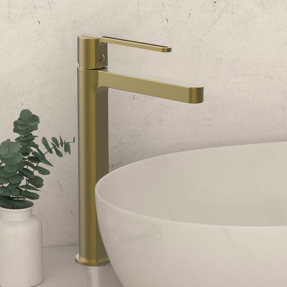 Смеситель для раковины высокий Vincea Rondo VBF-1R2BG, брашированное золото фото 2