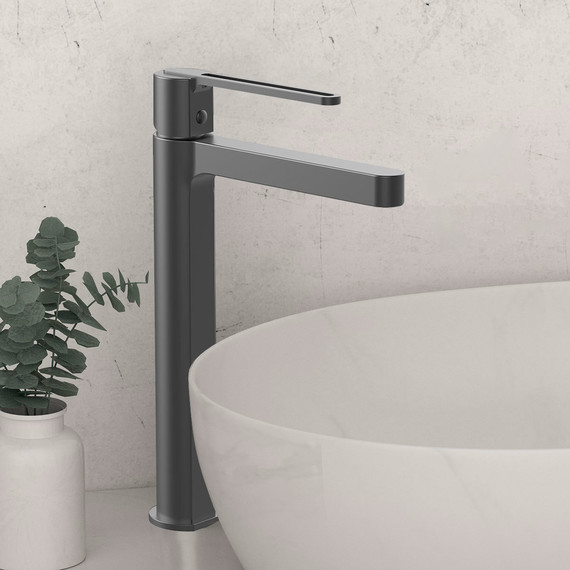 Смеситель для раковины высокий Vincea Rondo VBF-1R2GM, вороненая сталь фото 2