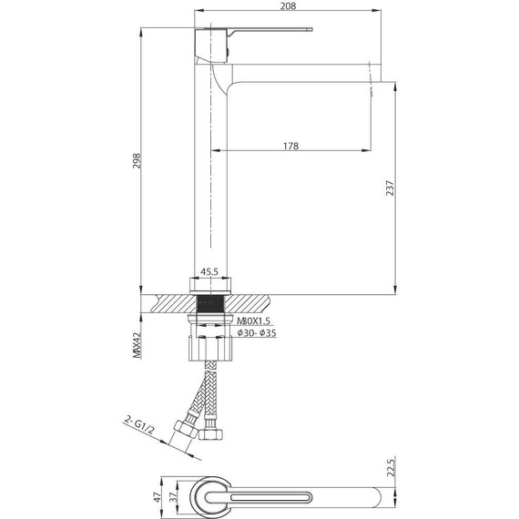Смеситель для раковины высокий Vincea Rondo VBF-1R2MB, черный - 3 Смеситель для раковины высокий Vincea Rondo VBF-1R2MB, черный фото 3