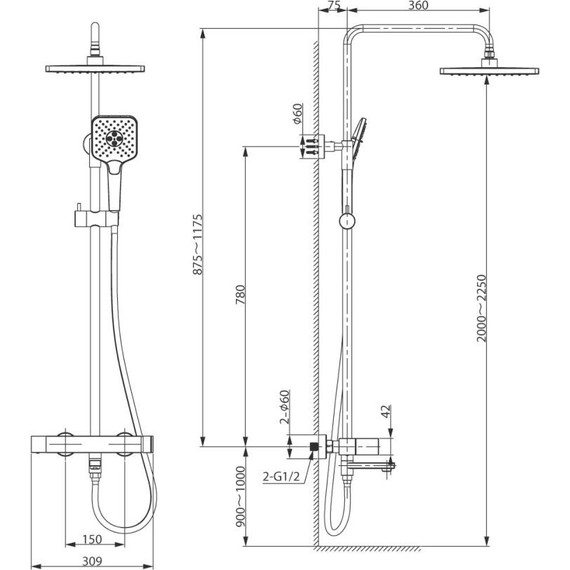 Душевая стойка Vincea Cube VSFS-1C1MB, черный - 7 Душевая стойка Vincea Cube VSFS-1C1MB, черный фото 7
