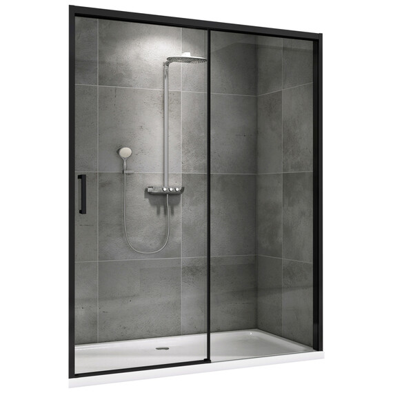 Душевая дверь Abber Komfort 160 см AG93160B (стекло 8 мм), черный/прозрачное, Цвет стекла: прозрачное, Цвет профиля: чёрный, Размер - мм: 1600 фото 