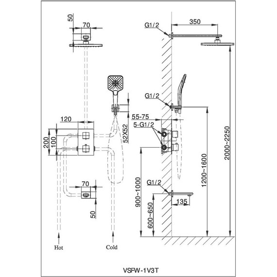 Душевая система для ванны с термостатом Vincea Next VSFW-1N3TGM, вороненая сталь - 6 Душевая система для ванны с термостатом Vincea Next VSFW-1N3TGM, вороненая сталь фото 6